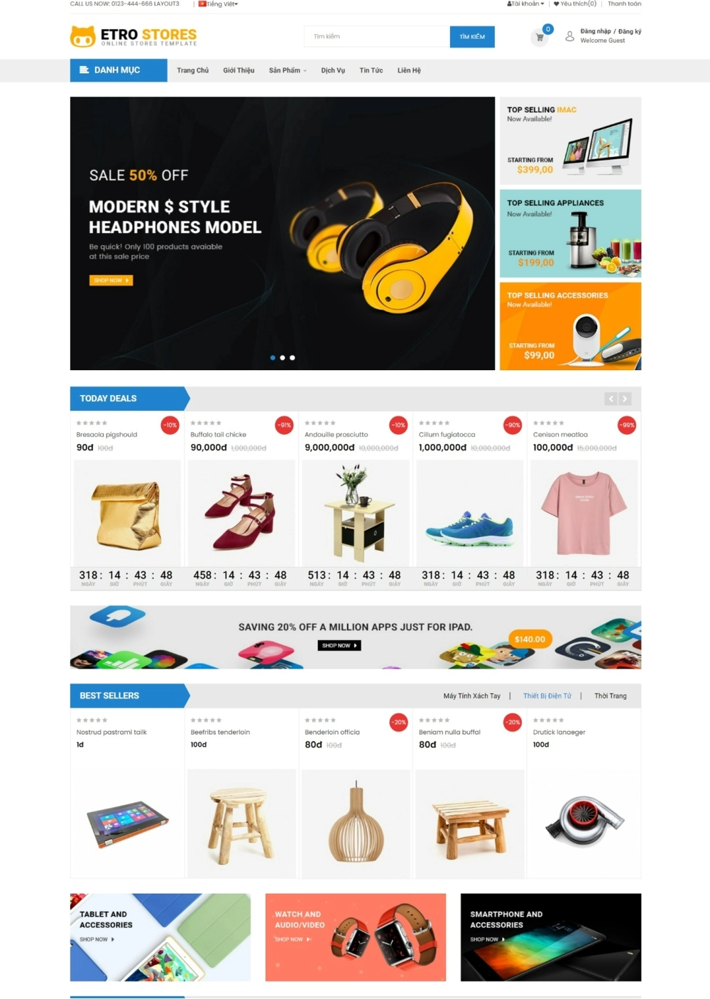 Website Shop bán hàng Etrostores ES003