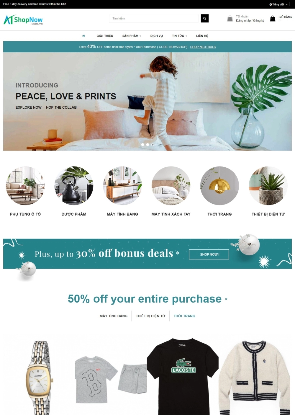 Website Shop bán hàng Nova N001